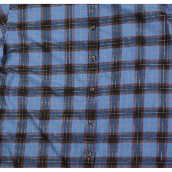 Uniqlo Size XL Womens Blue Brown White Trim Plaid Flannel Long Sleeve Shirt - Picture 7 of 10